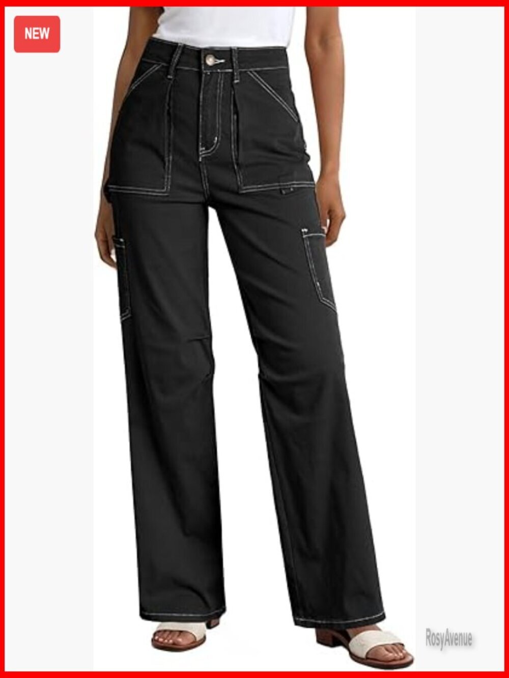 High Waisted Cargo Pants with 6 Pockets, Wide Leg Combat Trousers